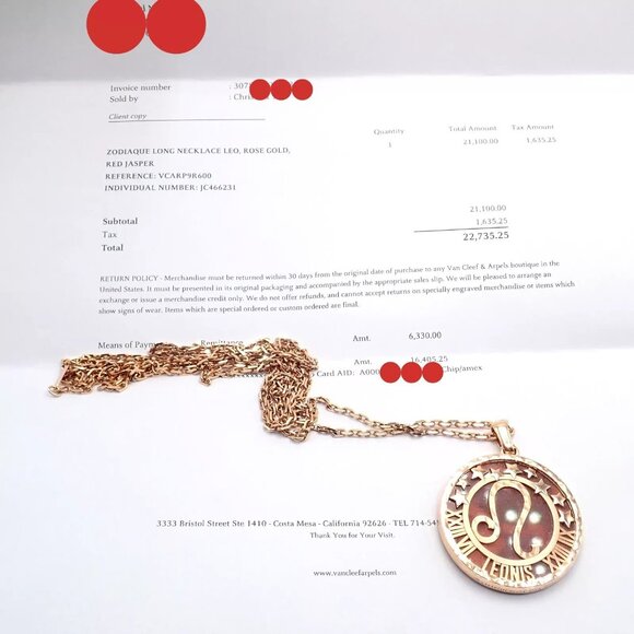 Van Cleef & Arpels Zodiaque 18k Rose Gold Leo Pendant Red Jasper Necklace + Cert - Picture 11 of 16